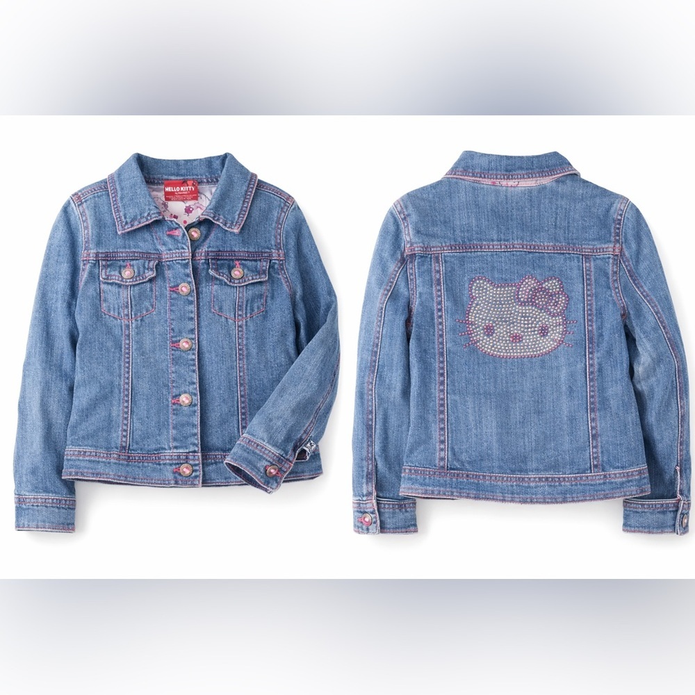 Hello Kitty Girls Denim Jacket Size 6 Rhinestone Back Graphic